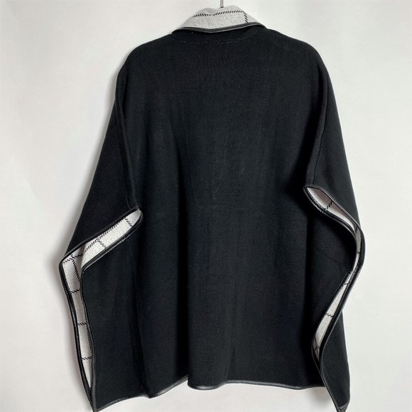 NWT CHICO'S BLACK WHITE DOUBLE KNIT SWEATER RUANA WRAP JACKET S/M L/XL - Picture 5 of 5